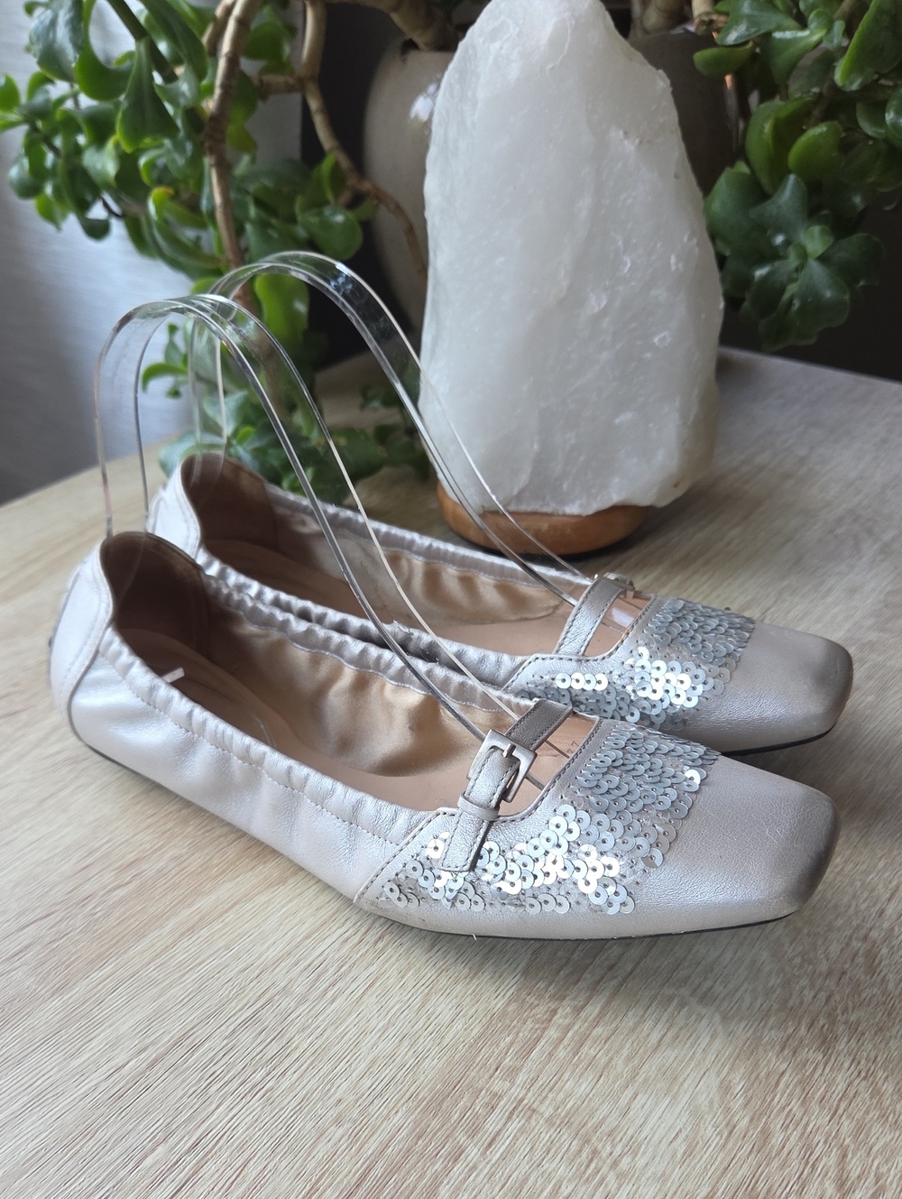 Tod's Silver Sequin Leather Ballet Flats